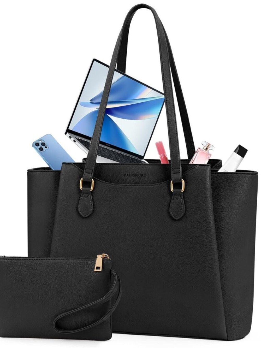 Laptop Bag for Women 15.6 Inch, Waterproof Faux Leather Work Tote Bag with